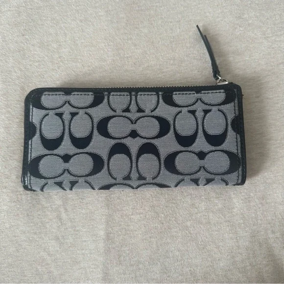 Coach Signature Black and Gray Zip Wallet - Picture 2 of 8